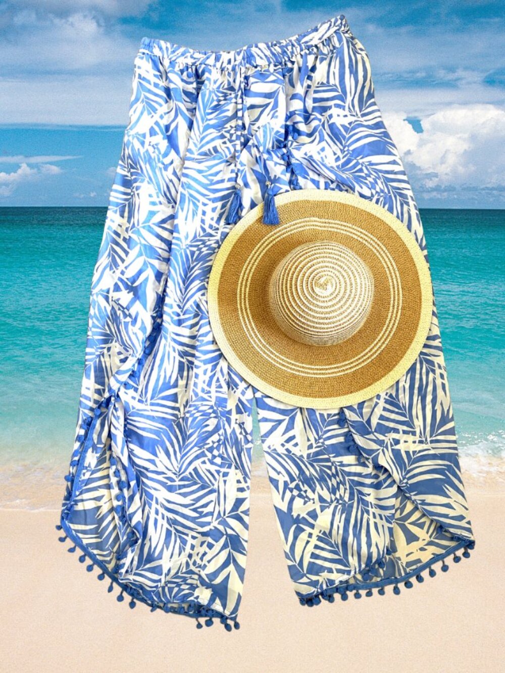 CLUB Z COLLECTION Plus Size Palazzo Pants 2X Womens Beach Pants Blue Beach Cover